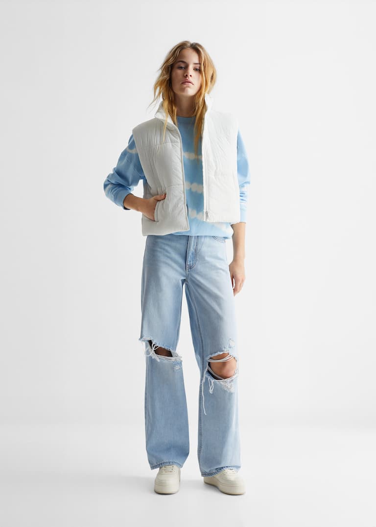 Decorative ripped wideleg jeans