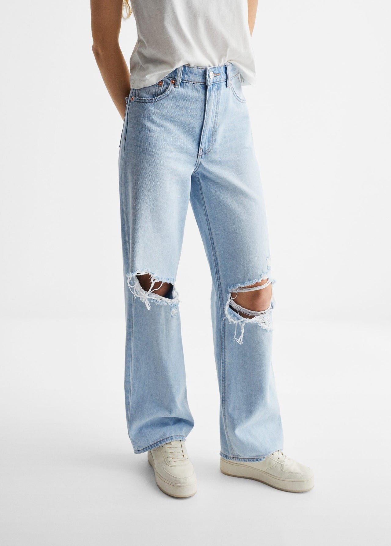 Decorative ripped wideleg jeans